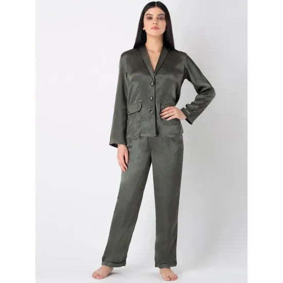 Women’S Charcoal Buttondown Sleepwear Pj Set. Sm-250