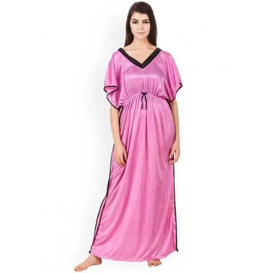 Women'S Pink Satin Caftan Maxi Nightdress. Sm-235