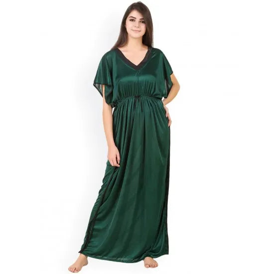 Women'S Green Satin Caftan Maxi Nightdress. Sm-228