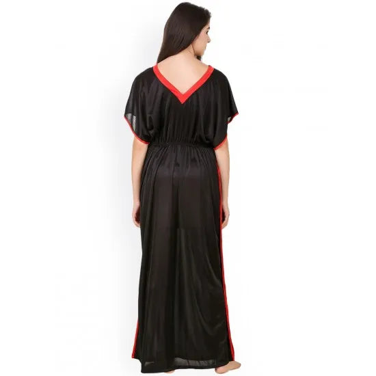 Women'S Black Satin Caftan Maxi Nightdress. Sm-226