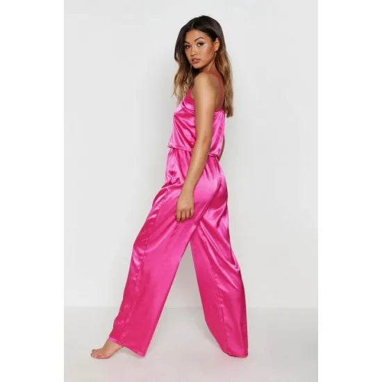 Women'S Hot Pink Satin Silk Cami And Long Pants. Sm-251