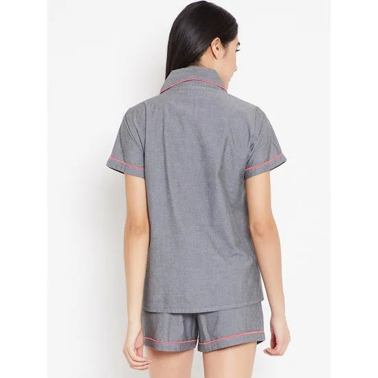 Women'S Melange Grey Contrast Nightsuit. Sm-151