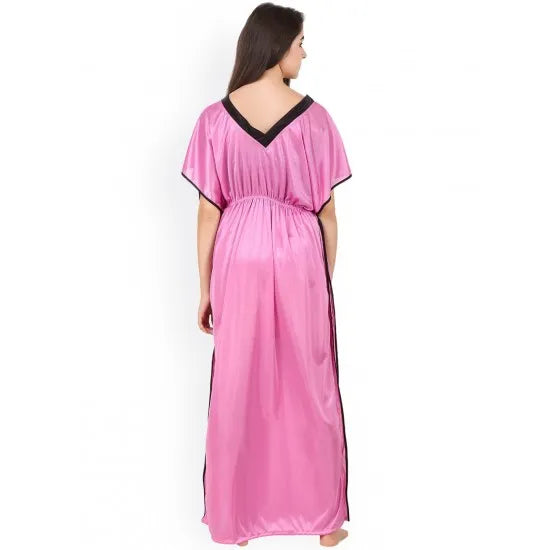 Women'S Pink Satin Caftan Maxi Nightdress. Sm-235