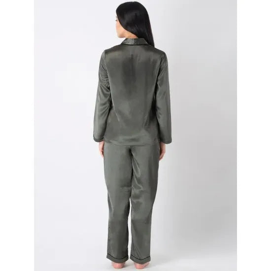 Women’S Charcoal Buttondown Sleepwear Pj Set. Sm-250