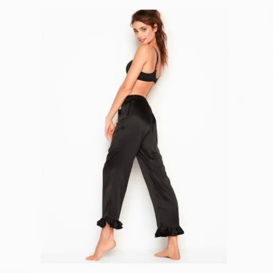 Women'S Black Satin Soft Sleepwear Pants. Sm-269