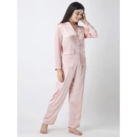 Women’S Pink Buttondown Sleepwear Pj Set. Sm-256