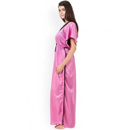 Women'S Pink Satin Caftan Maxi Nightdress. Sm-235