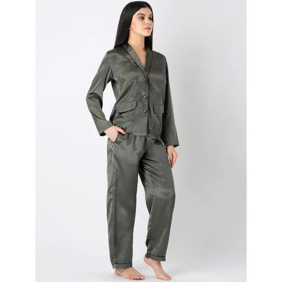 Women’S Charcoal Buttondown Sleepwear Pj Set. Sm-250