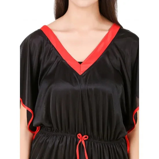 Women'S Black Satin Caftan Maxi Nightdress. Sm-226