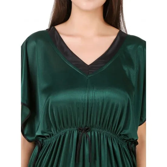 Women'S Green Satin Caftan Maxi Nightdress. Sm-228