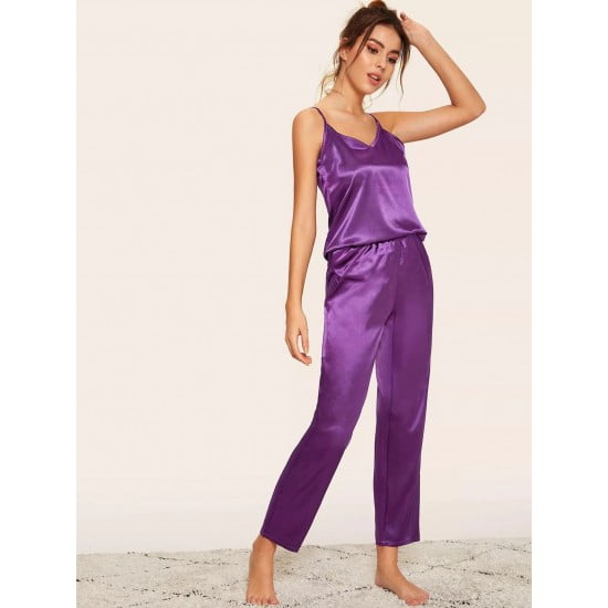 Purple Binding Cami And Pants Set For Women