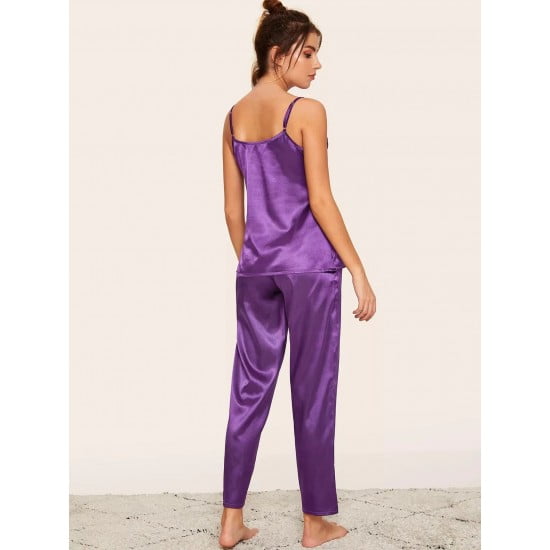 Purple Binding Cami And Pants Set For Women