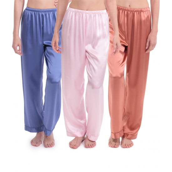 Pack Of 3 Morning Moon Silk Sleepwear Trousers Pants For Women