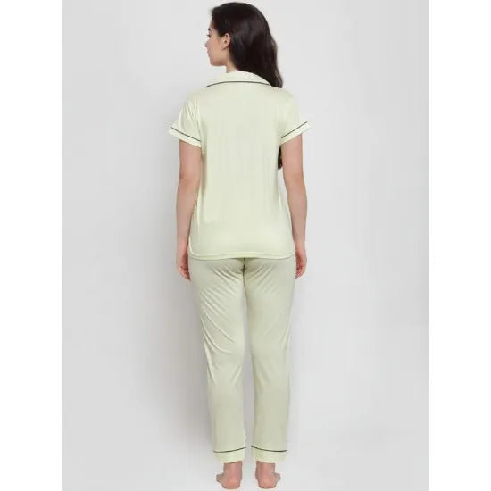 Women's Lemon Yellow Solid Pyjama Sleepwear Set. Sm-806