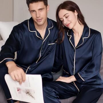 Navy Blue Full Sleeves Couple Nightsuit