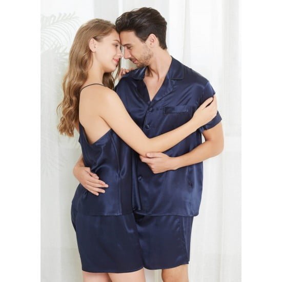 Navy Short Silk Couple Pajamas Sets Add to wishlist