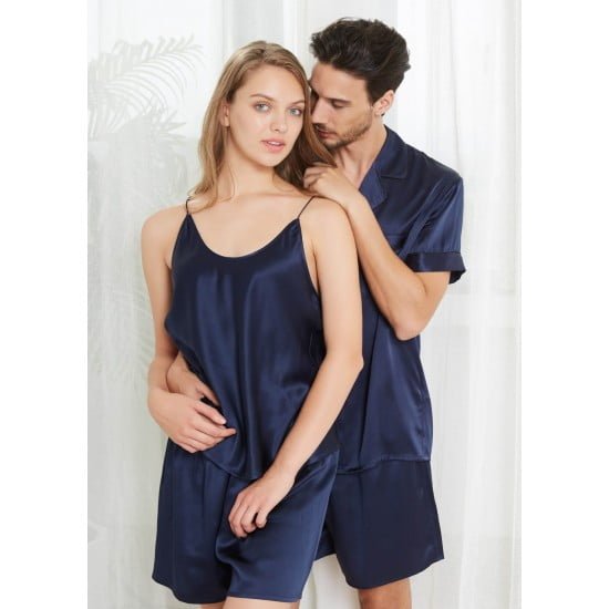 Navy Short Silk Couple Pajamas Sets Add to wishlist