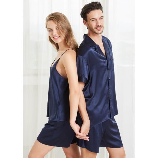 Navy Short Silk Couple Pajamas Sets Add to wishlist