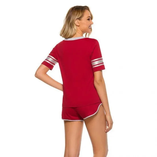 Women's Maroon Striped Cotton Jersey Nightsuit. Sm-801