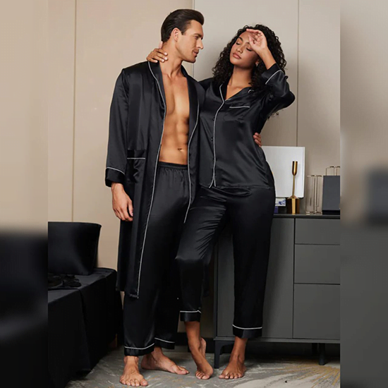 Silk Couple Set – Men’s Robe+Pants & Women’s Pajama Set