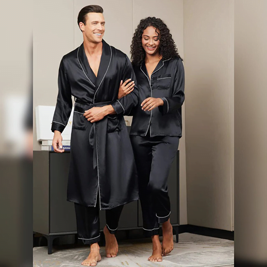 Silk Couple Set – Men’s Robe+Pants & Women’s Pajama Set