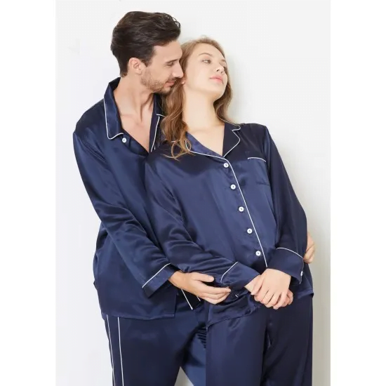 Trimmed Silk Couple Pajamas Sets