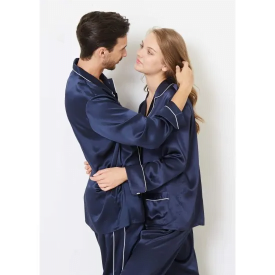 Trimmed Silk Couple Pajamas Sets