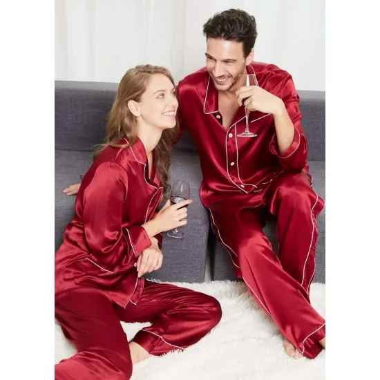 Trimmed Silk Couple Pajamas Sets