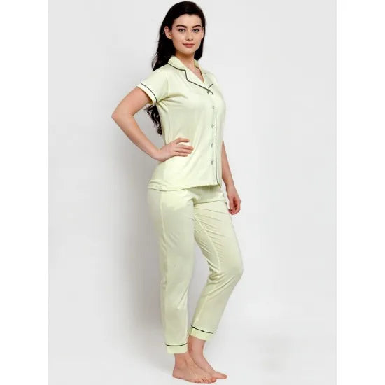 Women's Lemon Yellow Solid Pyjama Sleepwear Set. Sm-806