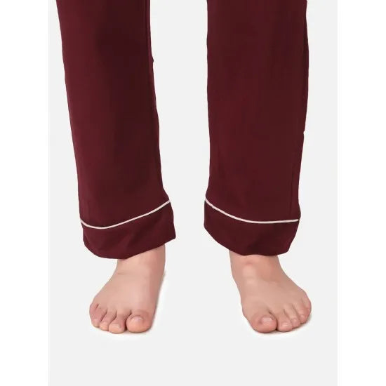 Women's Maroon Solid Pyjama Sleepwear Set. Sm-807