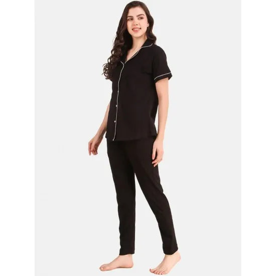 Women's Black Solid Pyjama Sleepwear Set. Sm-805