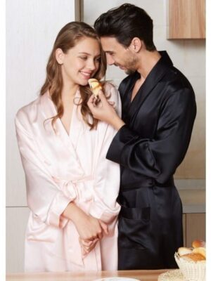 Black-Pink Matching Silk Couple Robes