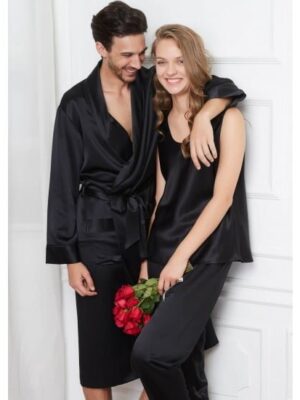 Black Comfy Silk Couple Pajamas And Camisole Set