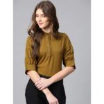 Women'S Brown Jacquard Shirt Styled Top