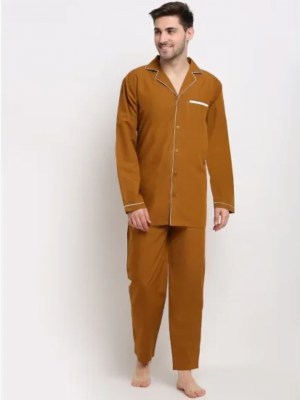 Men'S Mustard Solid Cotton Sleepwear