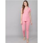 Women's Short Sleeve Solid Shirt Pyjama Sleepwear Set