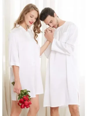 White Silk Couple Nightshirts Rid