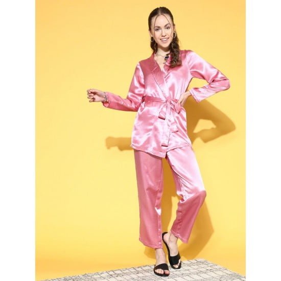 Women'S Satin Solid Gown Pyjama Sleepwear Set