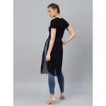 Women'S Black Solid Semi-Sheer Longline A-Line Top