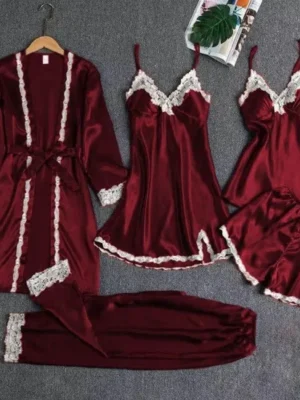 5 Piece Maroon Night Dress - Nsw-113