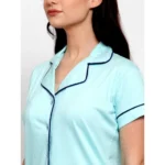 Women's Sky Blue Solid Pyjama Sleepwear Set. Sm-810