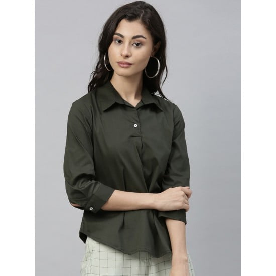 Women'S Solid Shirt Style Top.