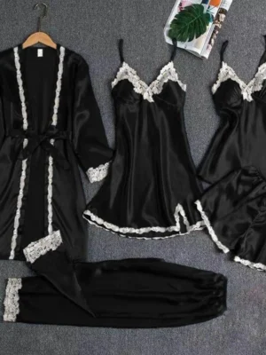 5 Piece Black Night Dress - Nsw-111