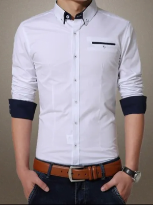 Contrast Ribbed Style White Solitary Shirt