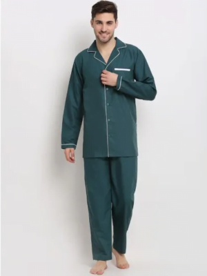 Men'S Green Solid Cotton Sleepwear