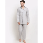 Men'S Grey Solid Cotton Sleepwear Suit