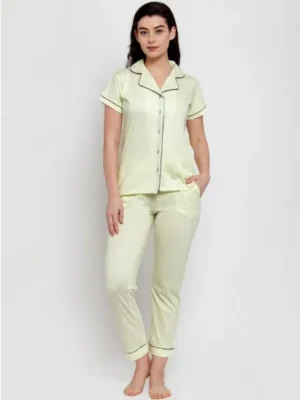 Women's Lemon Yellow Solid Pyjama Sleepwear Set. Sm-806