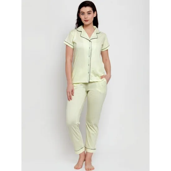 Women's Lemon Yellow Solid Pyjama Sleepwear Set. Sm-806