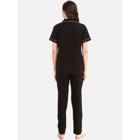 Women's Black Solid Pyjama Sleepwear Set. Sm-805