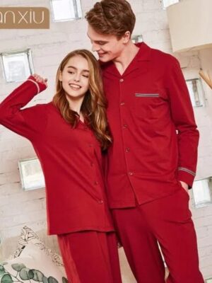 Maroon Laced Cotton Couple Nightsuits